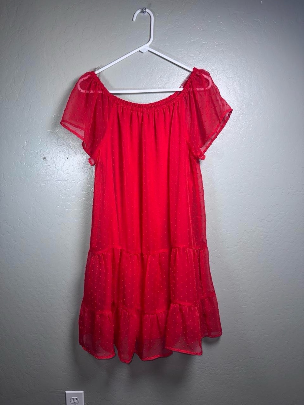 Wrapper Red Swiss Dot Tiered Mini Dress Size Large